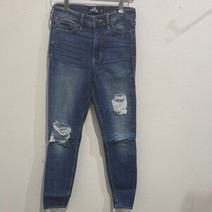 SOLDHollister Dark Blue Ripped Skinny Jeans
